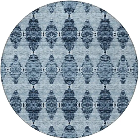 8' Navy Blue And Denim Blue Round Moroccan Washable Indoor Outdoor Area Rug Photo 5