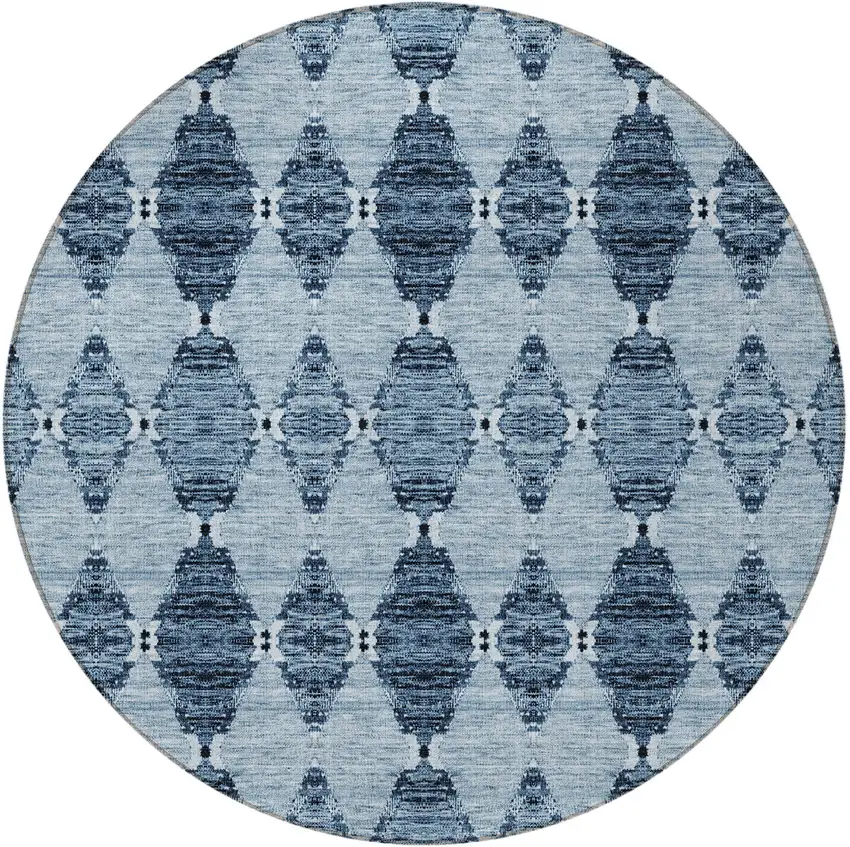 8' Navy Blue And Denim Blue Round Moroccan Washable Indoor Outdoor Area Rug Photo 5