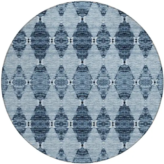 8' Navy Blue And Denim Blue Round Moroccan Washable Indoor Outdoor Area Rug Photo 2