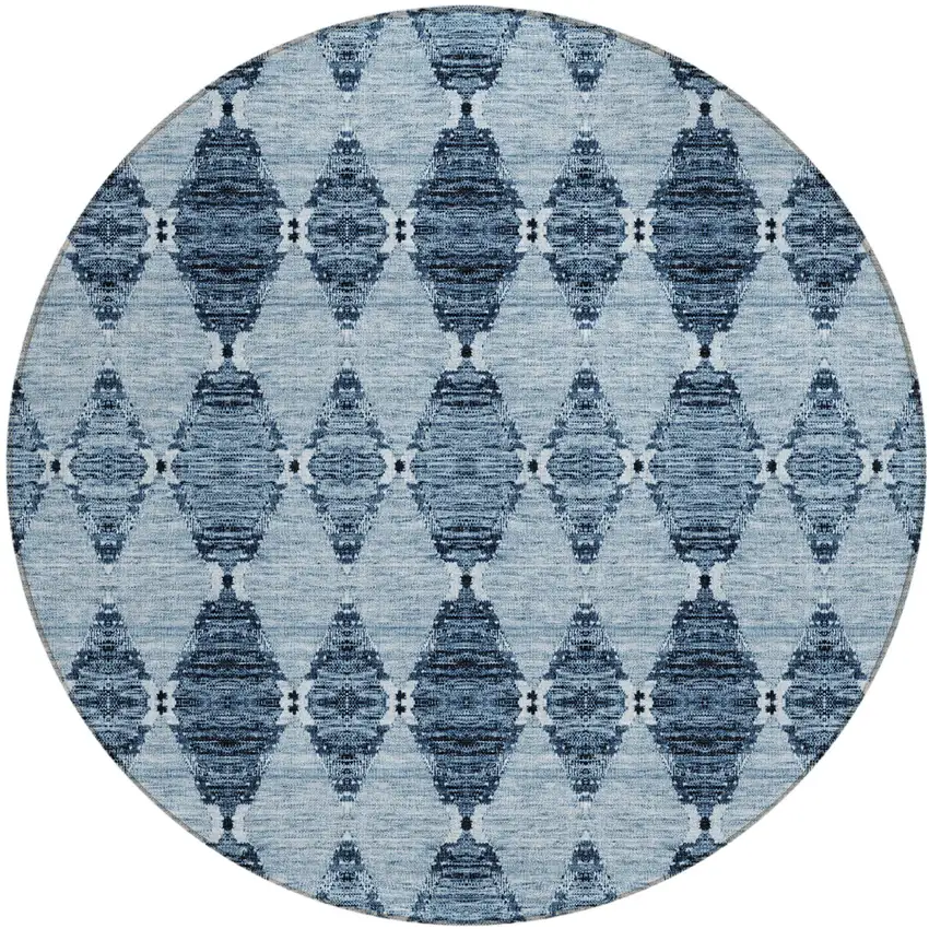 8' Navy Blue And Denim Blue Round Moroccan Washable Indoor Outdoor Area Rug Photo 2