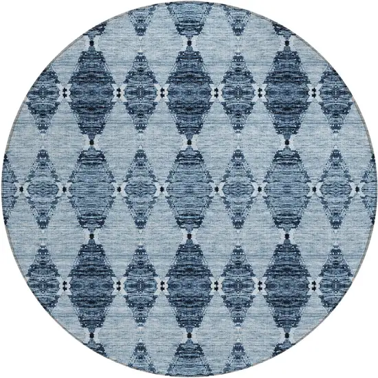 8' Navy Blue And Denim Blue Round Moroccan Washable Indoor Outdoor Area Rug Photo 2