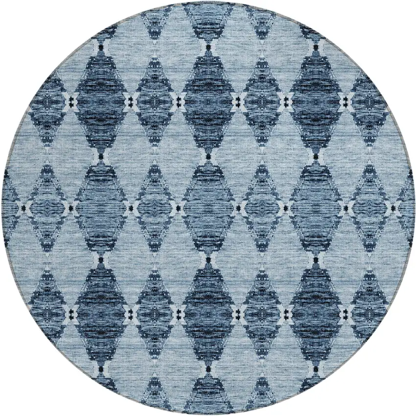 8' Navy Blue And Denim Blue Round Moroccan Washable Indoor Outdoor Area Rug Photo 2