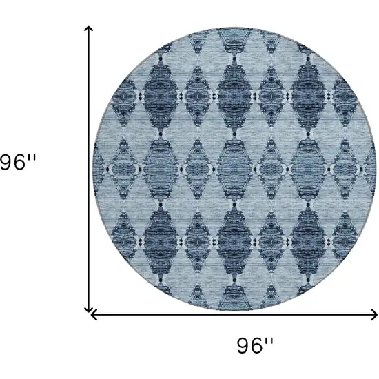 8' Navy Blue And Denim Blue Round Moroccan Washable Indoor Outdoor Area Rug Photo 3