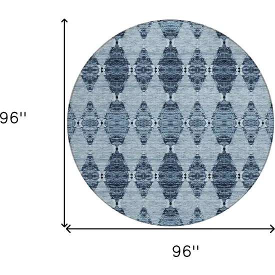 8' Navy Blue And Denim Blue Round Moroccan Washable Indoor Outdoor Area Rug Photo 3
