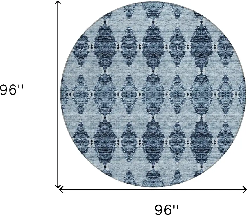 8' Navy Blue And Denim Blue Round Moroccan Washable Indoor Outdoor Area Rug Photo 3