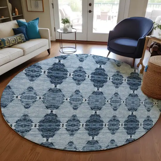 8' Navy Blue And Denim Blue Round Moroccan Washable Indoor Outdoor Area Rug Photo 7