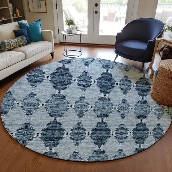 8' Navy Blue And Denim Blue Round Moroccan Washable Indoor Outdoor Area Rug Photo 7
