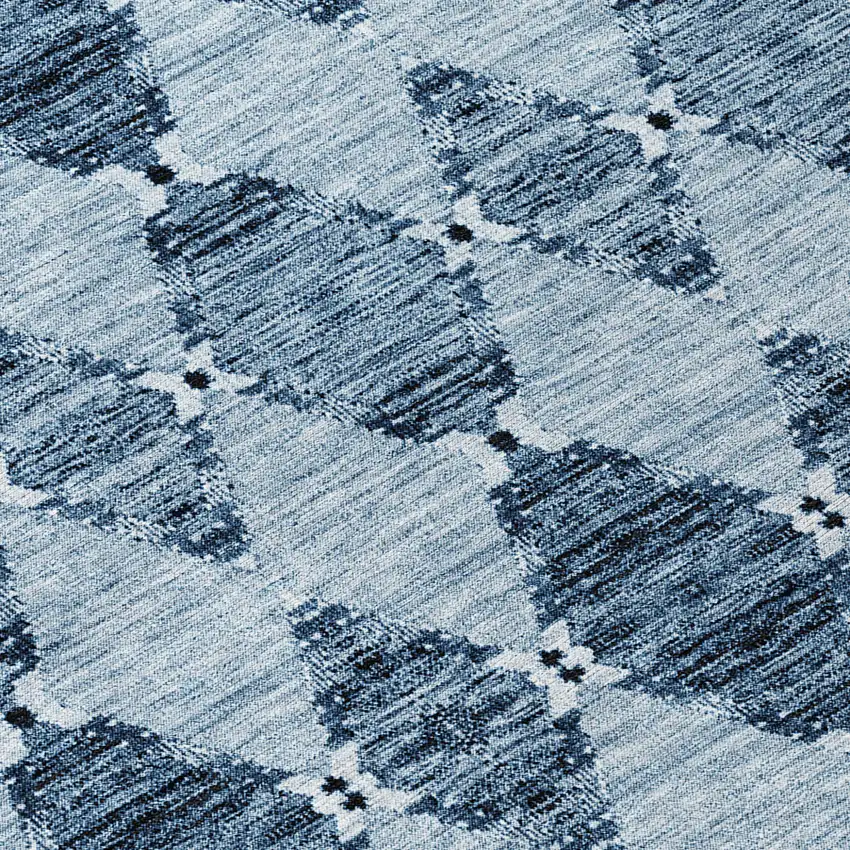8' Navy Blue And Denim Blue Round Moroccan Washable Indoor Outdoor Area Rug Photo 4