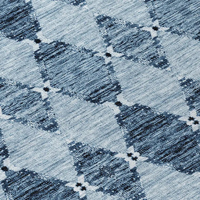 8' Navy Blue And Denim Blue Round Moroccan Washable Indoor Outdoor Area Rug Photo 4