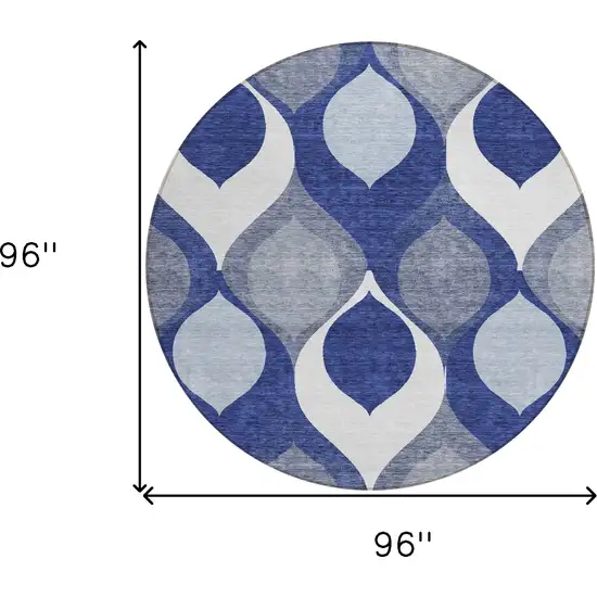 8' Navy Blue And Denim Blue Round Ogee Washable Indoor Outdoor Area Rug Photo 8