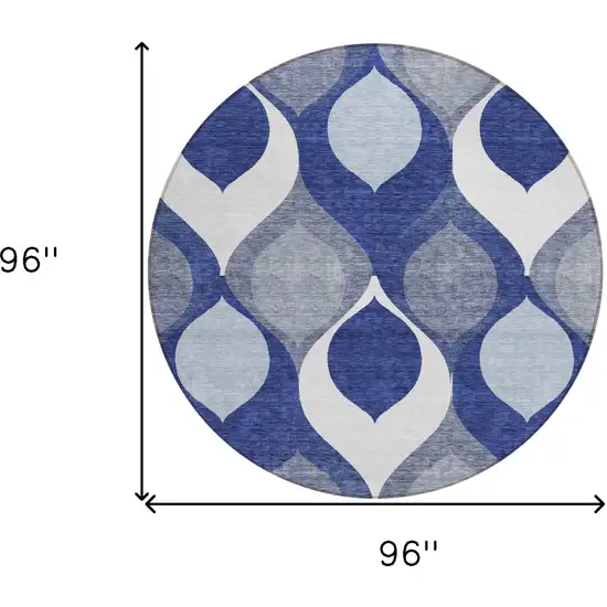 8' Navy Blue And Denim Blue Round Ogee Washable Indoor Outdoor Area Rug Photo 8