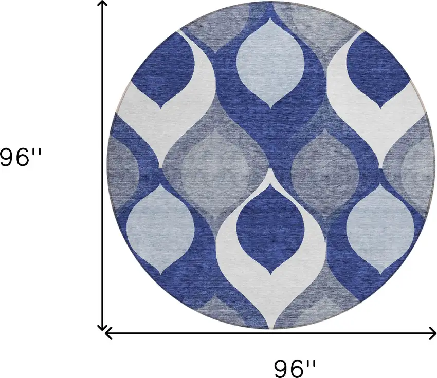 8' Navy Blue And Denim Blue Round Ogee Washable Indoor Outdoor Area Rug Photo 8
