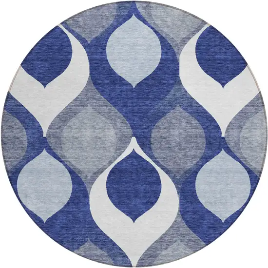 8' Navy Blue And Denim Blue Round Ogee Washable Indoor Outdoor Area Rug Photo 1