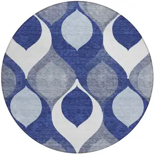 Photo of 8' Navy Blue And Denim Blue Round Ogee Washable Indoor Outdoor Area Rug