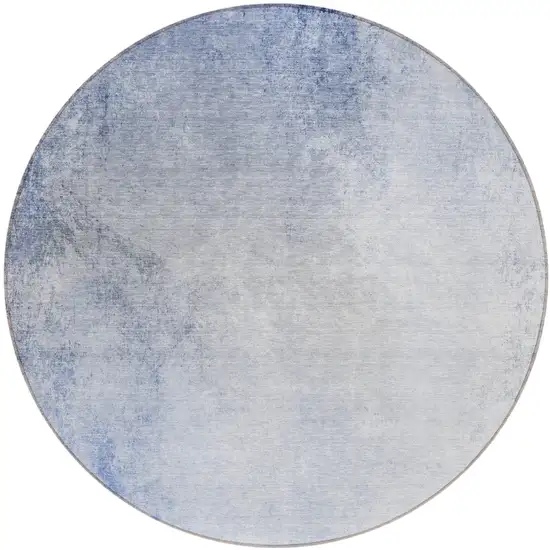 8' Navy Blue And Denim Blue Round Ombre Washable Indoor Outdoor Area Rug Photo 2