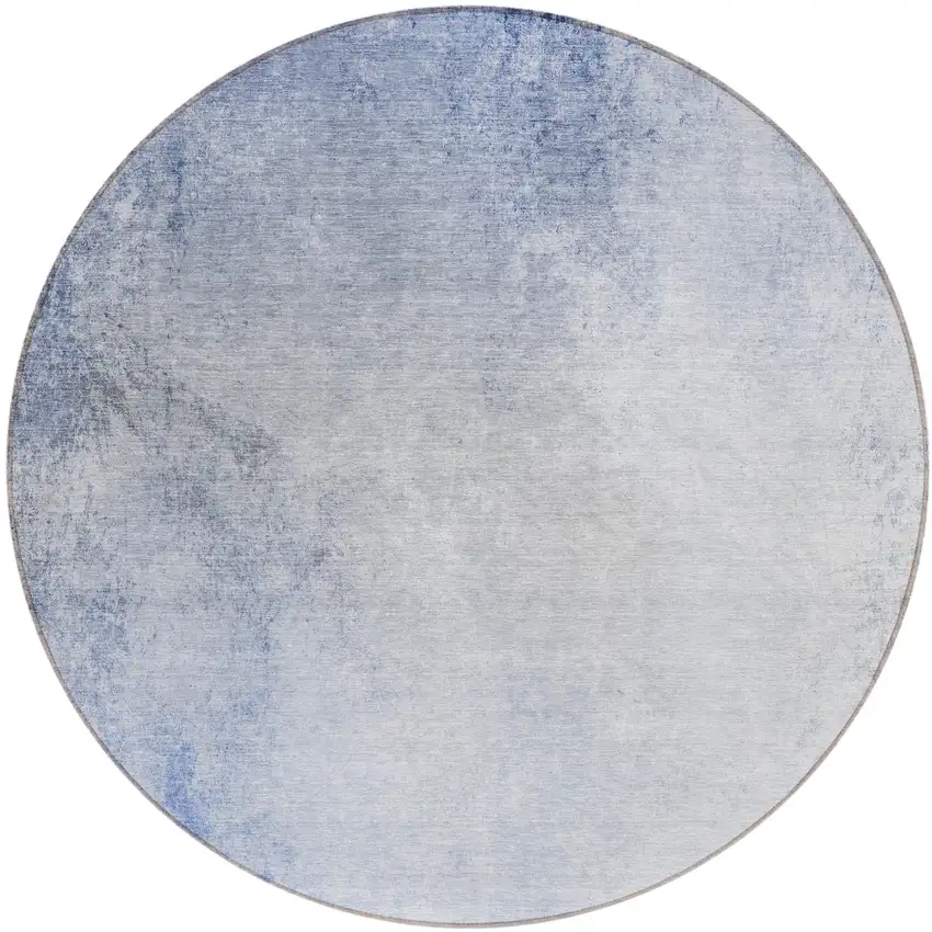 8' Navy Blue And Denim Blue Round Ombre Washable Indoor Outdoor Area Rug Photo 2