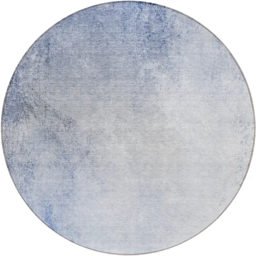 8' Navy Blue And Denim Blue Round Ombre Washable Indoor Outdoor Area Rug Photo 2
