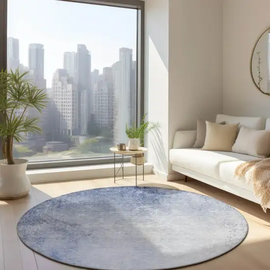 8' Navy Blue And Denim Blue Round Ombre Washable Indoor Outdoor Area Rug Photo 7