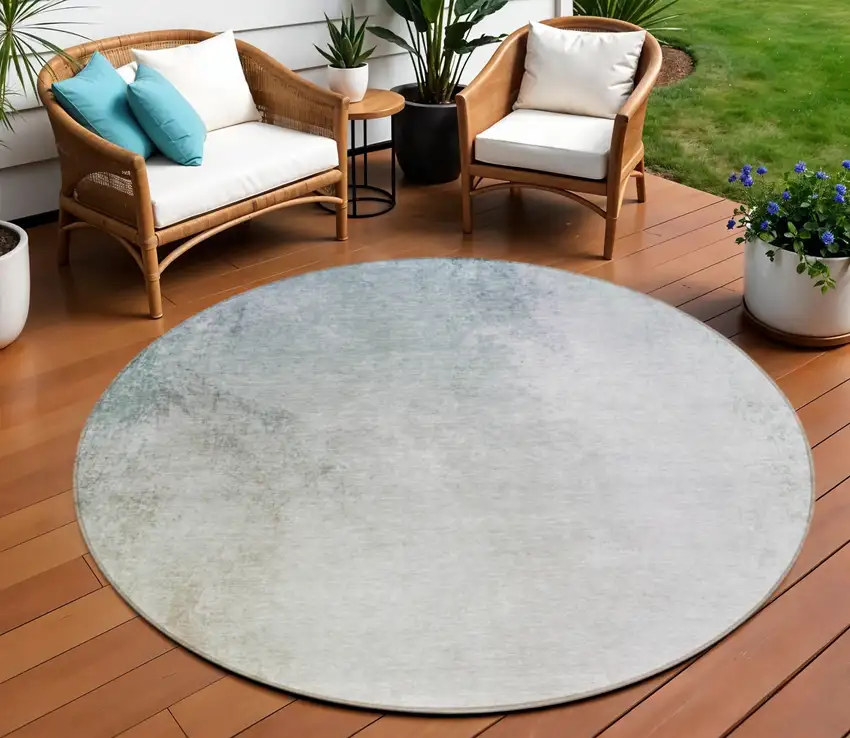 8' Navy Blue And Denim Blue Round Ombre Washable Indoor Outdoor Area Rug Photo 1