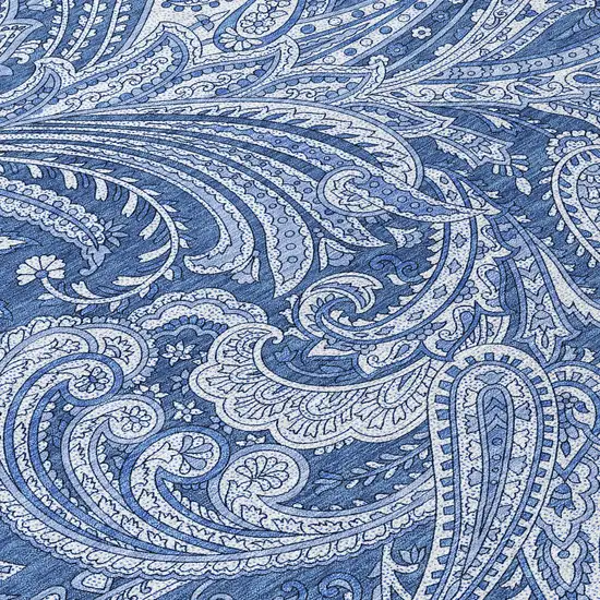 8' Navy Blue And Denim Blue Round Paisley Washable Indoor Outdoor Area Rug Photo 9