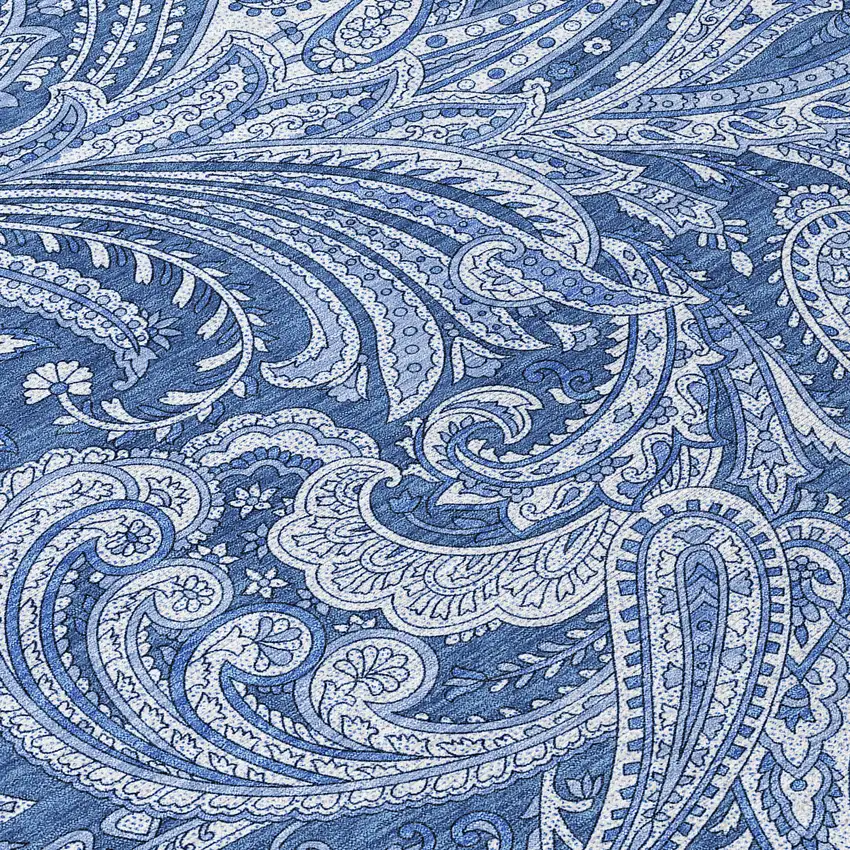 8' Navy Blue And Denim Blue Round Paisley Washable Indoor Outdoor Area Rug Photo 9