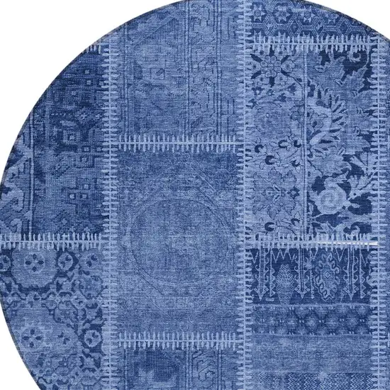 8' Navy Blue And Denim Blue Round Patchwork Washable Indoor Outdoor Area Rug Photo 3