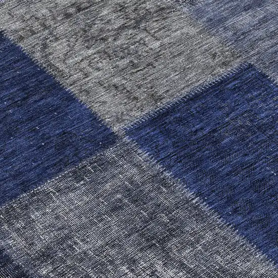 8' Navy Blue And Denim Blue Round Patchwork Washable Indoor Outdoor Area Rug Photo 8