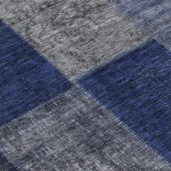 8' Navy Blue And Denim Blue Round Patchwork Washable Indoor Outdoor Area Rug Photo 8