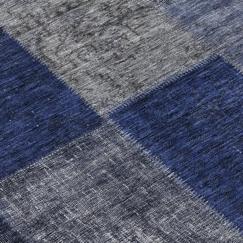 8' Navy Blue And Denim Blue Round Patchwork Washable Indoor Outdoor Area Rug Photo 8