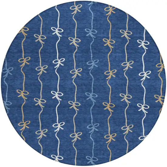 8' Navy Blue And Denim Blue Round Southwestern Washable Indoor Outdoor Area Rug Photo 1