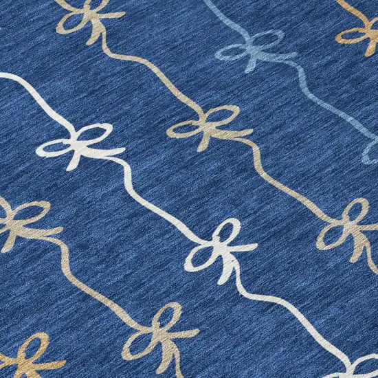 8' Navy Blue And Denim Blue Round Southwestern Washable Indoor Outdoor Area Rug Photo 5