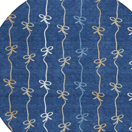 8' Navy Blue And Denim Blue Round Southwestern Washable Indoor Outdoor Area Rug Photo 2