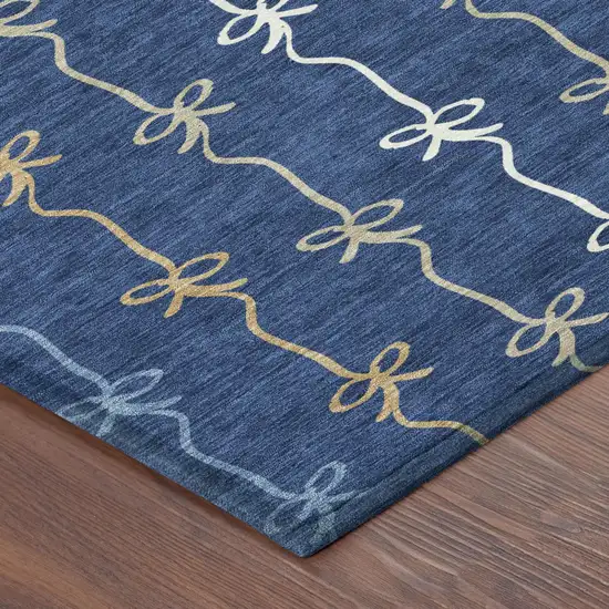 8' Navy Blue And Denim Blue Round Southwestern Washable Indoor Outdoor Area Rug Photo 4