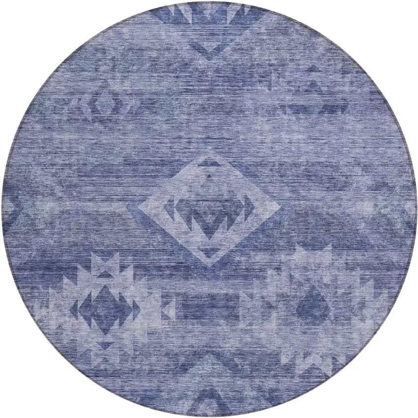 8' Navy Blue And Denim Blue Round Southwestern Washable Indoor Outdoor Area Rug Photo 2