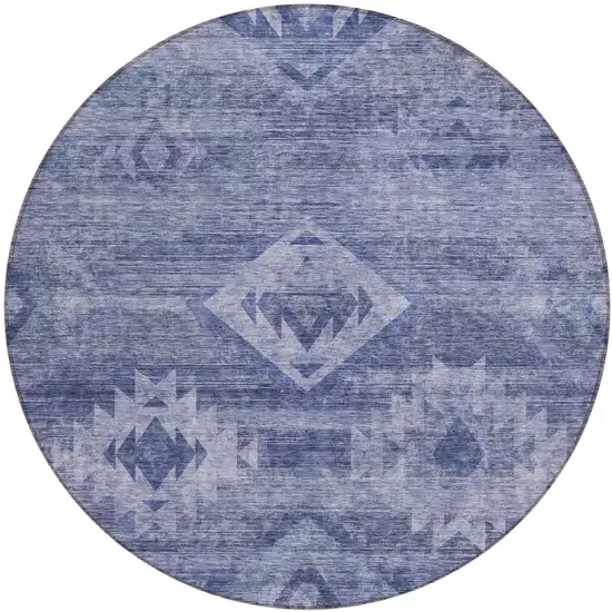 8' Navy Blue And Denim Blue Round Southwestern Washable Indoor Outdoor Area Rug Photo 2