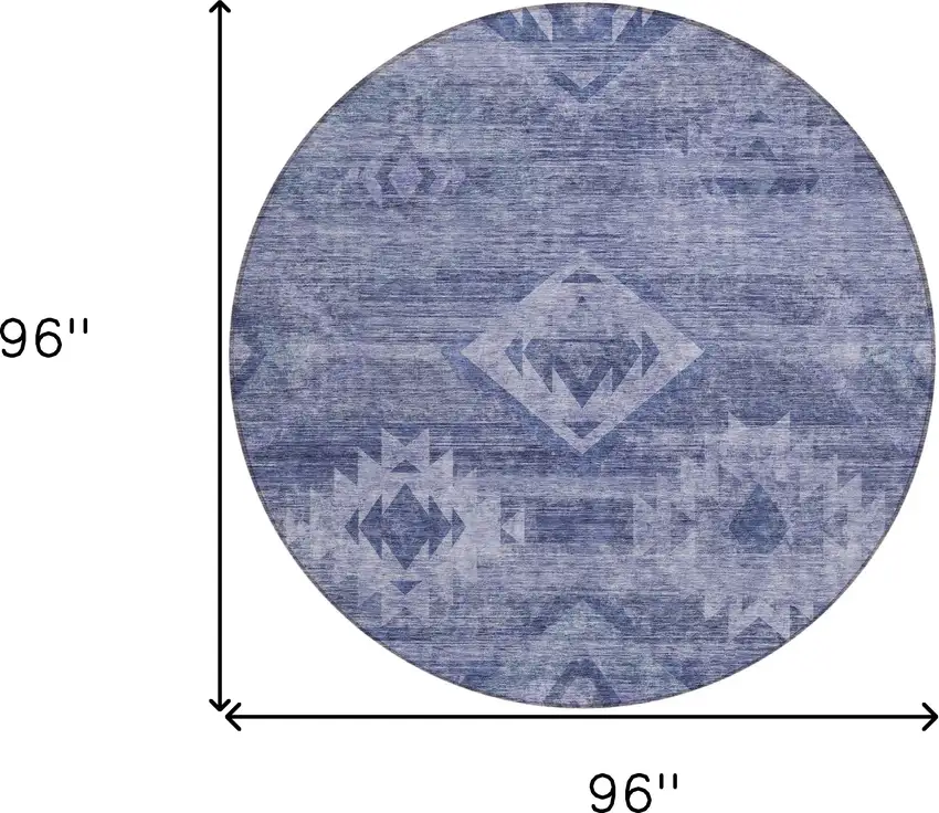 8' Navy Blue And Denim Blue Round Southwestern Washable Indoor Outdoor Area Rug Photo 3