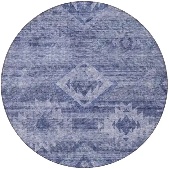 8' Navy Blue And Denim Blue Round Southwestern Washable Indoor Outdoor Area Rug Photo 5