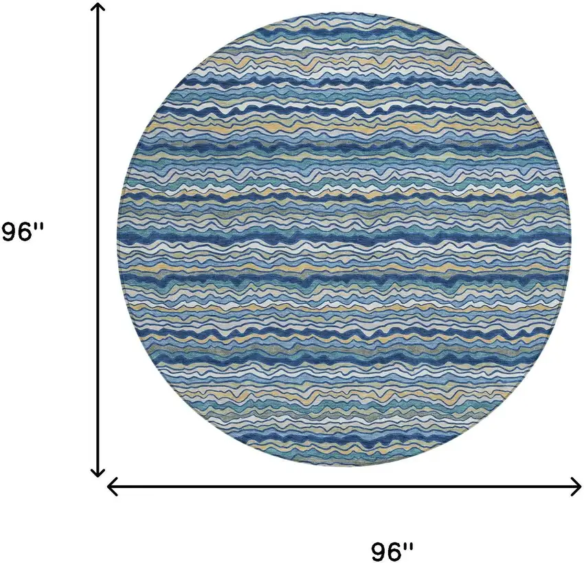 8' Navy Blue And Denim Blue Round Striped Washable Indoor Outdoor Area Rug Photo 8