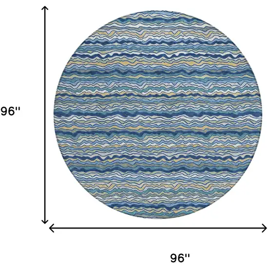 8' Navy Blue And Denim Blue Round Striped Washable Indoor Outdoor Area Rug Photo 8