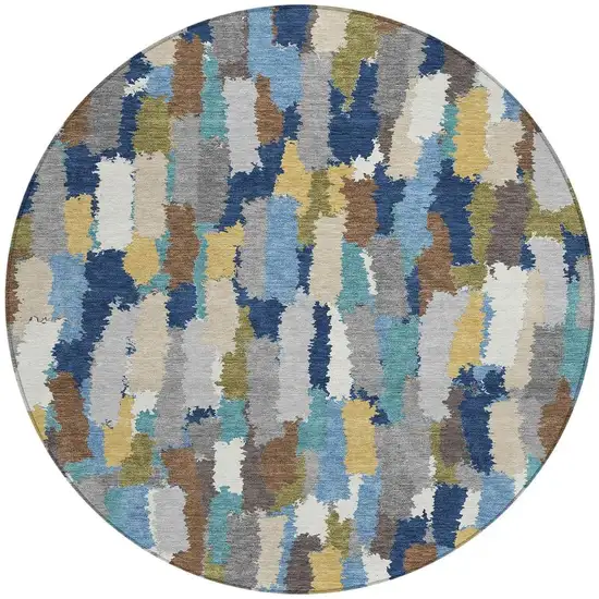 8' Navy Blue And Denim Blue Round Striped Washable Indoor Outdoor Area Rug Photo 3