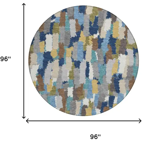 8' Navy Blue And Denim Blue Round Striped Washable Indoor Outdoor Area Rug Photo 8