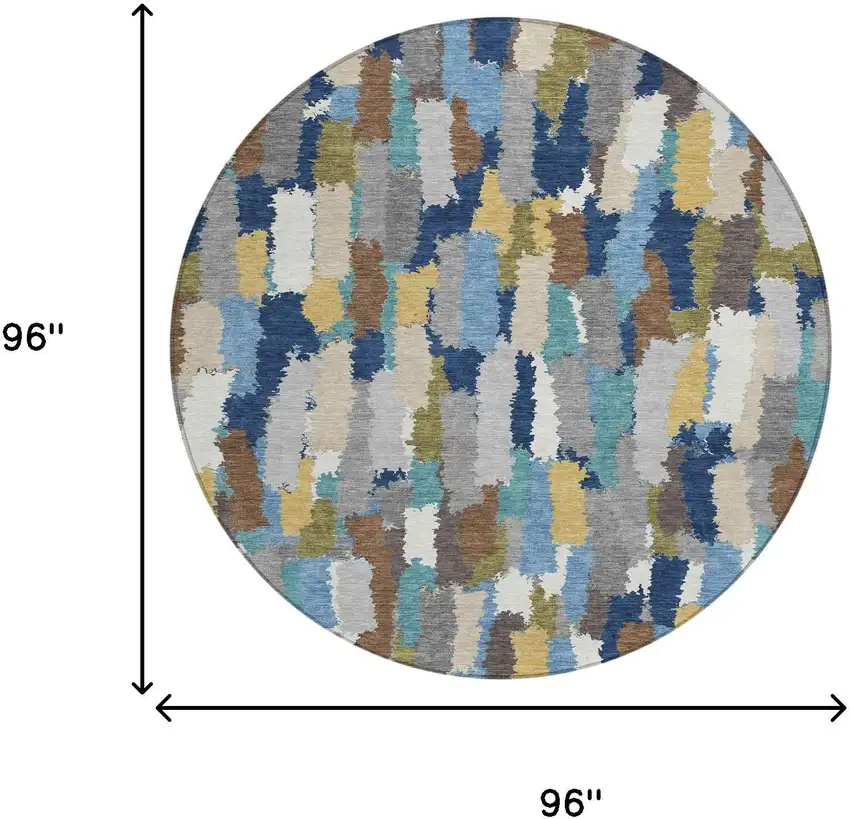 8' Navy Blue And Denim Blue Round Striped Washable Indoor Outdoor Area Rug Photo 8