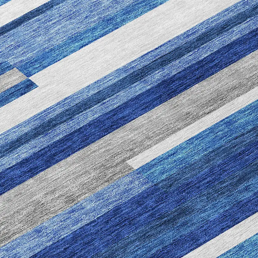 8' Navy Blue And Denim Blue Round Striped Washable Indoor Outdoor Area Rug Photo 9