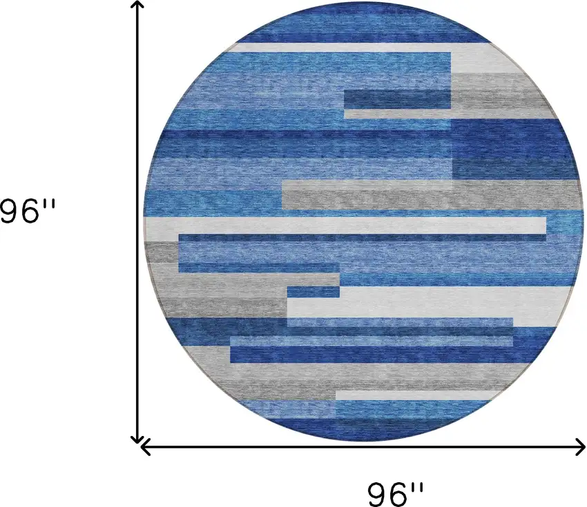 8' Navy Blue And Denim Blue Round Striped Washable Indoor Outdoor Area Rug Photo 8