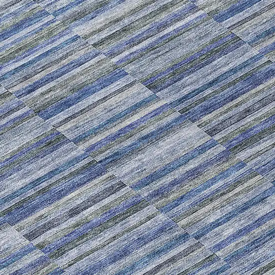8' Navy Blue And Denim Blue Round Striped Washable Indoor Outdoor Area Rug Photo 8