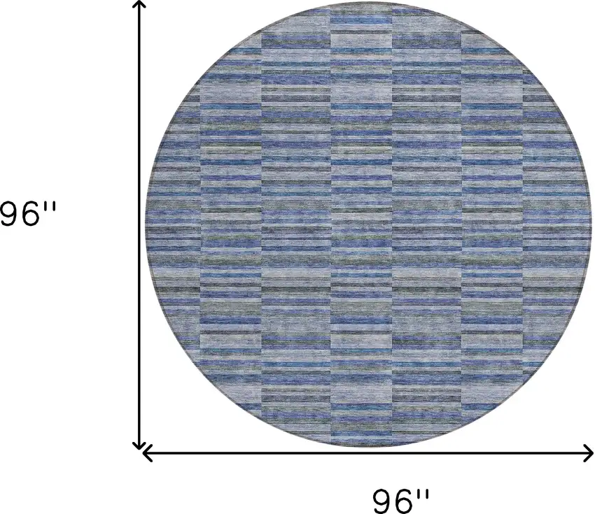 8' Navy Blue And Denim Blue Round Striped Washable Indoor Outdoor Area Rug Photo 3