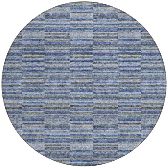 8' Navy Blue And Denim Blue Round Striped Washable Indoor Outdoor Area Rug Photo 5