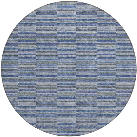 8' Navy Blue And Denim Blue Round Striped Washable Indoor Outdoor Area Rug Photo 2