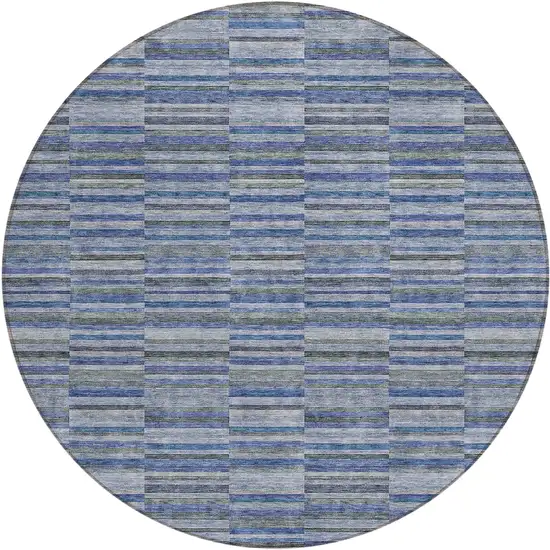 8' Navy Blue And Denim Blue Round Striped Washable Indoor Outdoor Area Rug Photo 2