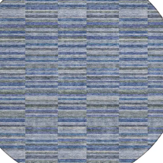 8' Navy Blue And Denim Blue Round Striped Washable Indoor Outdoor Area Rug Photo 4